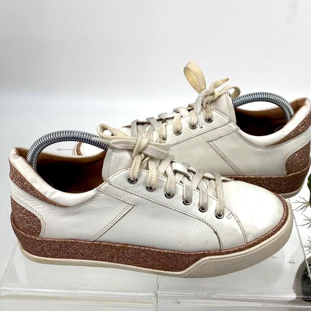 Linea Paola‎ Kenzi White Leather Platform Comfort Sneakers Rose Gold Glitter 8